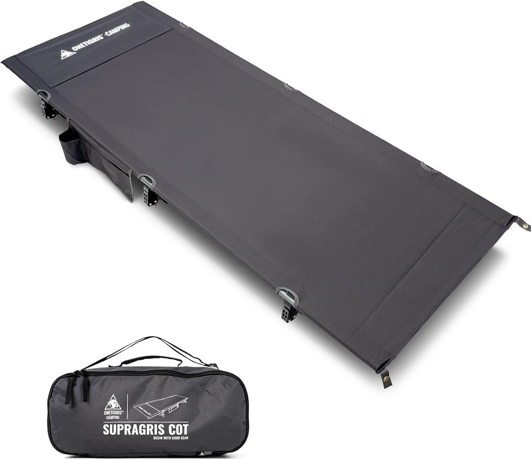 ONETIGRIS SUPRAGRIS Camping Cot, Support Up to 400lbs, Lightweight Comfortable Folding Bed for Camping, Hiking, Backpacking, Travel, Car Trips, Office Nap (Grey)