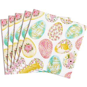 50 Pack Happy Easter Paper Napkins Colored Egg Napkins Spring Floral Beverage Napkins Bunny Egg Cocktail Napkins Home Family Dinner Holiday Easter Party Supplies 6.5 x 6.5 Inches