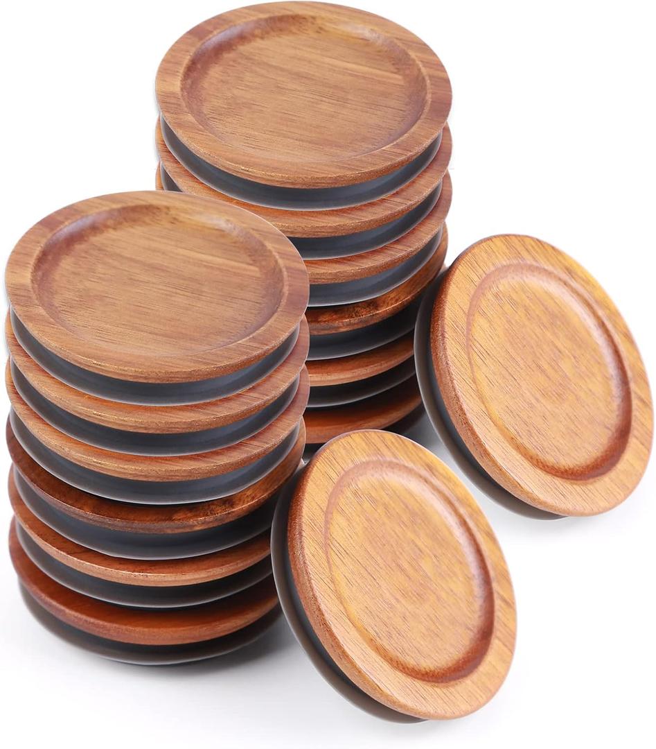 12Pack Regular Mouth Mason Jar Lids - Acacia Wooden Storage, Canning Ball Jar with Airtight Silicone Seal, Brown.