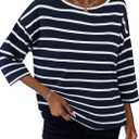 LilyCoco 3/4 Length Sleeve Womens Tops Boat Neck Striped Shirt Long Cotton Tshirts White X-Large