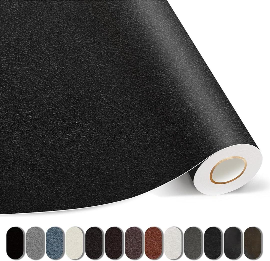 Kangshoon Leather Repair Patches, 17X79 Inch Self-Adhesive Leather Repair Tape, Stretch Vinyl Repair Kit for Couch Furniture Sofas Car Seats (Black, 17X79 Inch)