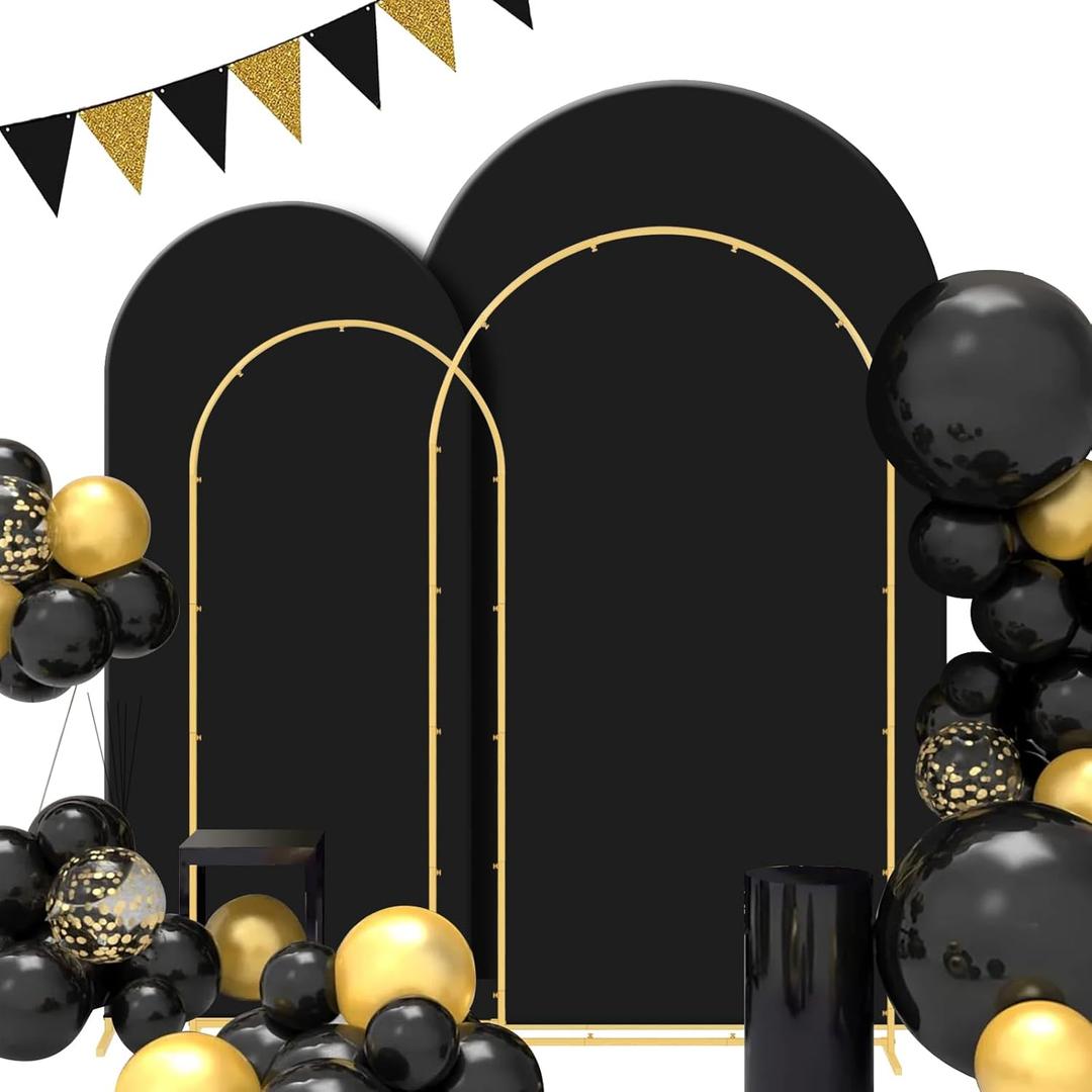 Gawicpy Wedding Arch Backdrop Stand Set Metal Arch Backdrop Stand with Wedding Arch Cover, Wedding Balloon Arch Backdrop Stand for Birthday, Baby Shower, Anniversary (Black, 4FT+5FT+6FT)