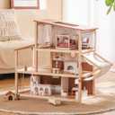 ROBUD Doll House - Wooden Bohemian Dollhouse with Realistic Design, Includes 37 Pieces of Furniture & Accessories for Kids Ages 3+