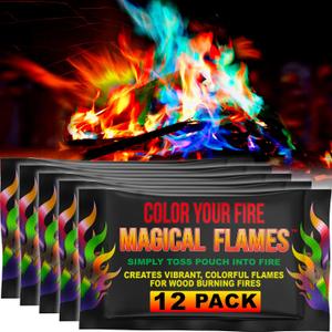 Magical Flames Fire Color Packets (12 Pack), Vibrant Multi-Color Fire for Fire Pits, Campfires, Bonfires & Fireplaces - Camping Essentials & Outdoor Party Accessories