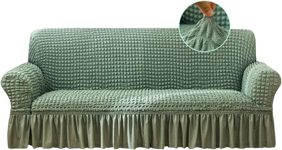 Jeloris Stretch Sofa Slipcover Easy Fitted Sofa Couch Cover with Skirt, Durable Washable Universal High Elastic Furniture Protector for Kids, Pets (X-Large, Green)