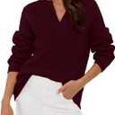 ZAFUL Womens Fall Cable Knit Sweaters Long Sleeve V Neck Chunky Casual Pullover Tops 2025 Fashion Clothes Winter Trendy (Red, L)