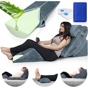Lunix LX5 4-Piece Support for Shoulder & Upper Body Rest, Orthopedic Bed Wedge Pillow Set, Elevated Memory Foam for Post-Op Recovery & Sleep Comfort, Stone Navy with Aloe Vera