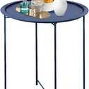 Garden 4 you End Table Outdoor Side Table, Small Patio Table Metal Side Table, Round Folding Side Table, for Outdoor and Living Room, Dark Blue