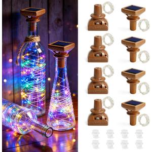 VOOKRY 8 Pack Solar Powered Wine Bottle Lights, 20 LED Waterproof Outdoor Solar Fairy String Cork Lights for Wedding, Christmas, Party, Garden, Patio, Tabletop Decor(Multicolor)