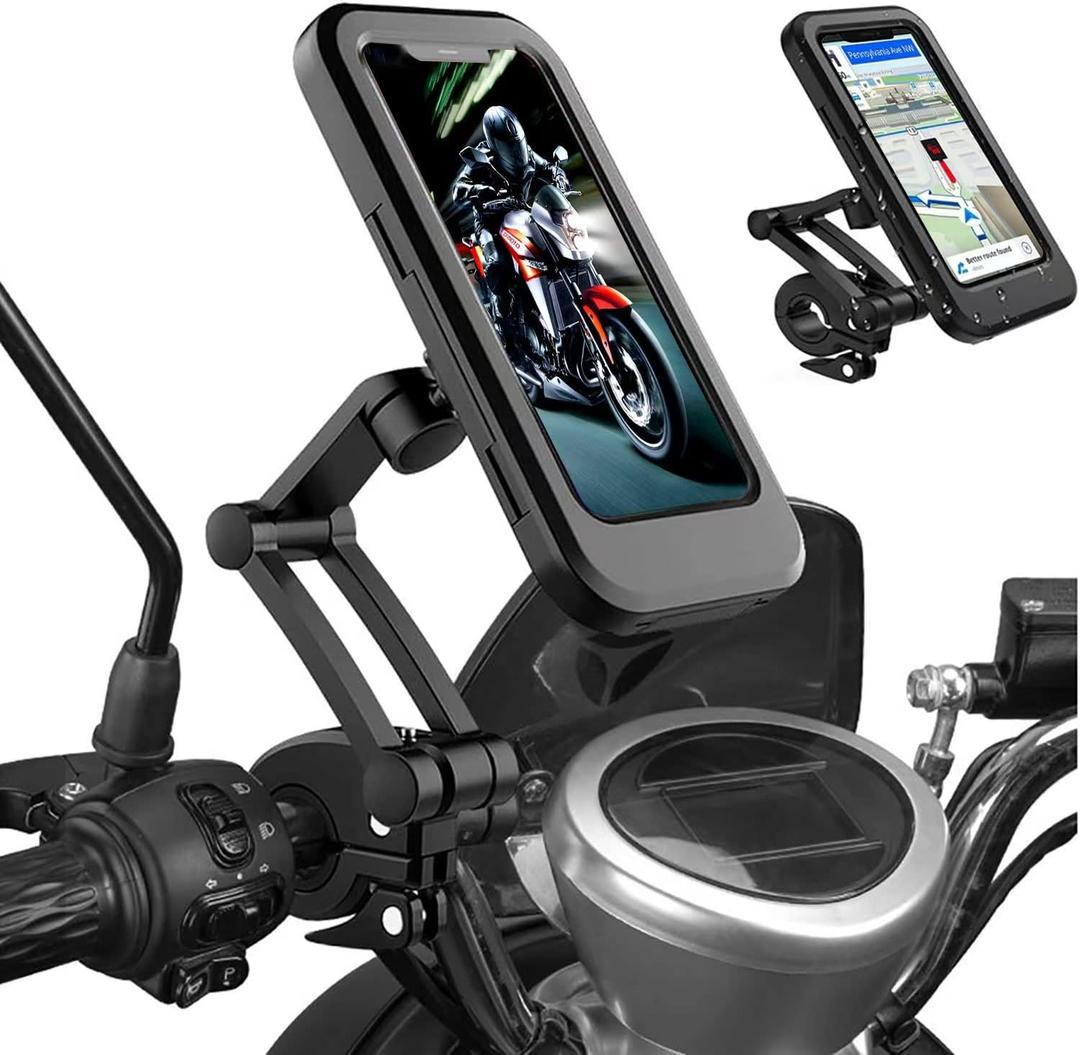 Bike Phone Mount Waterproof.Universal Bike Mobile Phone Holder,Adjustable Motorcycle Phone Mount with Touch Screen/360° Rotation for Motorbike Bicycle Stroller Handlebar Clamp Fits 4-6.8'' Cellphones.