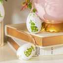 WDS WONDROUS 12-Piece Easter Hanging Ornaments Set, Plastic Bunny & Letter Eggs with Green Vintage Pattern, Spring Home Decor for Wall Door Tree Table, Easter Party Supplies Gift (Green and White)