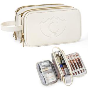 Makeup Bag for Women,Large Capacity Makeup Organizer with Multiple Compartments,Water-Resistant Portable Cosmetic Bag Travel Makeup Pouch,Make up Case Gifts for Mother's Day Women Birthday,White- A