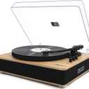 Vinyl Record Player 3-Speed Belt-Drive Turntable with Stereo Speakers and USB Play&Recording (Light Wood)