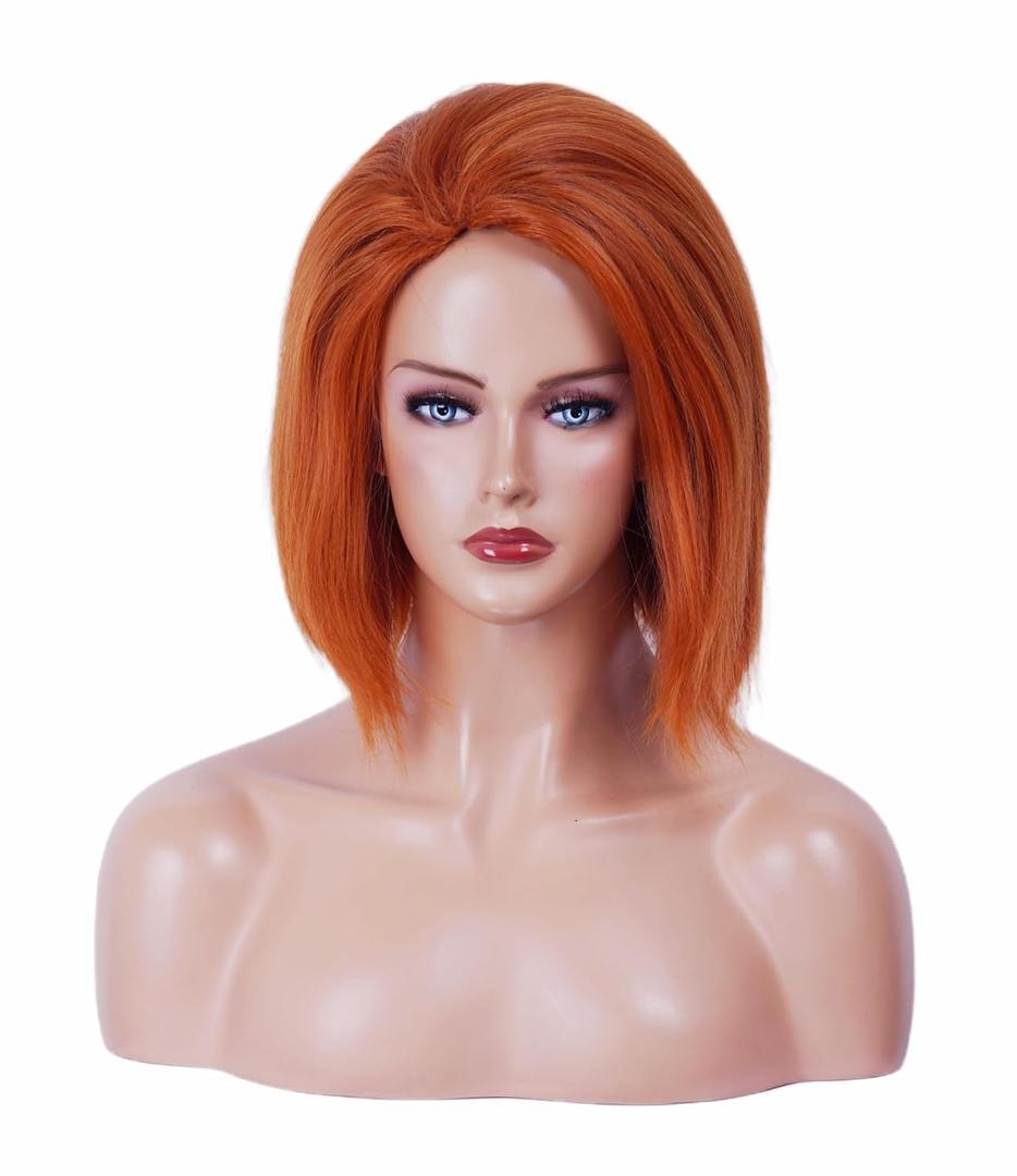 14 Inches Short Straight Auburn Ginger Wigs for Women or Men Doll Cosplay Copper Red Synthetic Hair Wig for Costume or Halloween Party