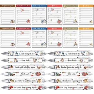 24 Pcs Christmas Bird Lover Gifts Set Include Birds Pens and Sticky Notes with Cute Birds Patterns Funny Gift for Bird Watchers Lovers Christmas Birthday