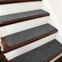 COSY HOMEER Stair Treads Non-Slip Carpet Mat 28inX9in Indoor Stair Runners for Wooden Steps, Stair Rugs for Kids and Dogs, 100% Polyester TPE Backing 4pcs,Black,Protect Floor