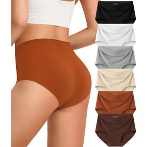 Kalapa Womens Underwear Seamless Full Coverage Breathable Briefs No Show Silky Stretch High Waisted Ladies Panties 6 Pack (Large)