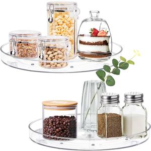 2 Pack Lazy Susan Organizer, 9.25 inch Clear Turntable Organizer for Cabinet, Plastic Lazy Susan Cabinet Organizer for Kitchen Pantry Organization and Storage