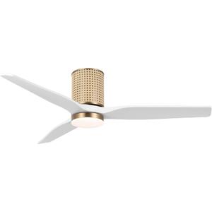 LEDLUX 52" Ceiling Fan with Light - Low Profile Flush Mount Ceiling Fan, 6-Speed Remote Control, Solid Wood, Quiet Reversible DC Motor, White/Gold Finish, for Bedroom, Living Room, Porch