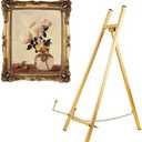 Vankcp 1Pcs Gold Table Top Easel Stand, 16.5" Tall Modern Metal Tripod Plate Stand, Heavy Duty Art Holder Easel with Adjustable Chain, for Painting, Wedding Sign Posters