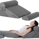 GOHOME Cooling Wedge Pillow Set for After Surgery, 4-Piece Adjustable Memory Foam Bed Wedge Pillow for Sleeping, Acid Reflux, Snoring, Neck Pain and Back Pain, Grey (9 & 12 In (4 Set))