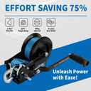 3500lbs Heavy Duty Boat Trailer Winch with 32FT Strap2-Way Ratchet 4:1/8:1 Gear Trailer WinchPortable Hand Crank Winch for Boat, Truck, Trailer, RV, ATV, Jet Ski