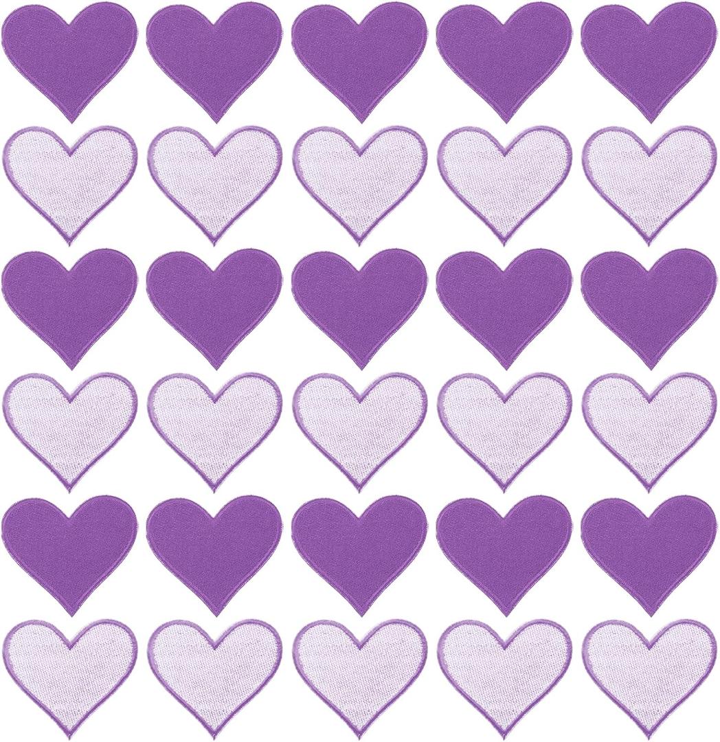 MECCANIXITY Heart Shaped Iron on Patches 7x6.8cm Embroidered Sew Patches Appliques Garment Embellishments for Clothing Repair Backpack Shoes Decoration Purple 30Pcs