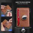 KIKVES Airtag Wallet for Men, Mens Smart Wallet for Air Tag RFID Blocking, Minimalist Bifold Pop Up Aluminum Credit Card Case Holder 12+ Cards with ID Window, Gift for Men, No Airtag Included, Brown