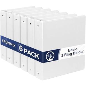 1.5-Inch 3-Ring Binder with Pockets, 1-1/2’’ Premium View Binders with Three Ring Binders Holds up to 325 Sheets US Letter Size, Bulk Pack of 6, Perfect for Home, Office, and School, White