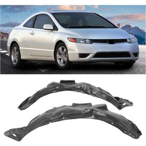 HECASA Front Inner Fender Liner Compatible with 2006-2011 Honda Civic Coupe 2-Door Splash Shield Guard Replacement for HO1250106 HO1251106 74101SVAA00 74151SVAA00 Driver & Passenger Side PE Plastic