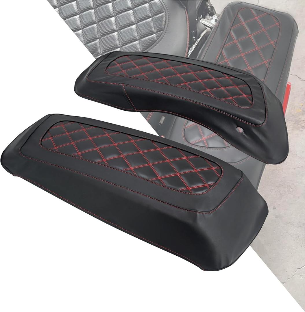 Saddlebag Lid Covers Protective Hard Saddlebag Lid Bra Fit For 2014-2025 Harley Touring Road King Electra Glide Ultra Limited FLHTK FLHXS Tri Glide (Red Stitching)
