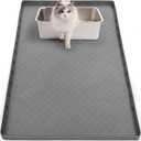 Litter Box Mat, Cat Litter Mat- 34"X22" Cat Mat for Litter Box, Non-Slip Cats Scratch Pad,Less-Mess Waterproof & Foldable Litter Pad (1 Pack- Grey)