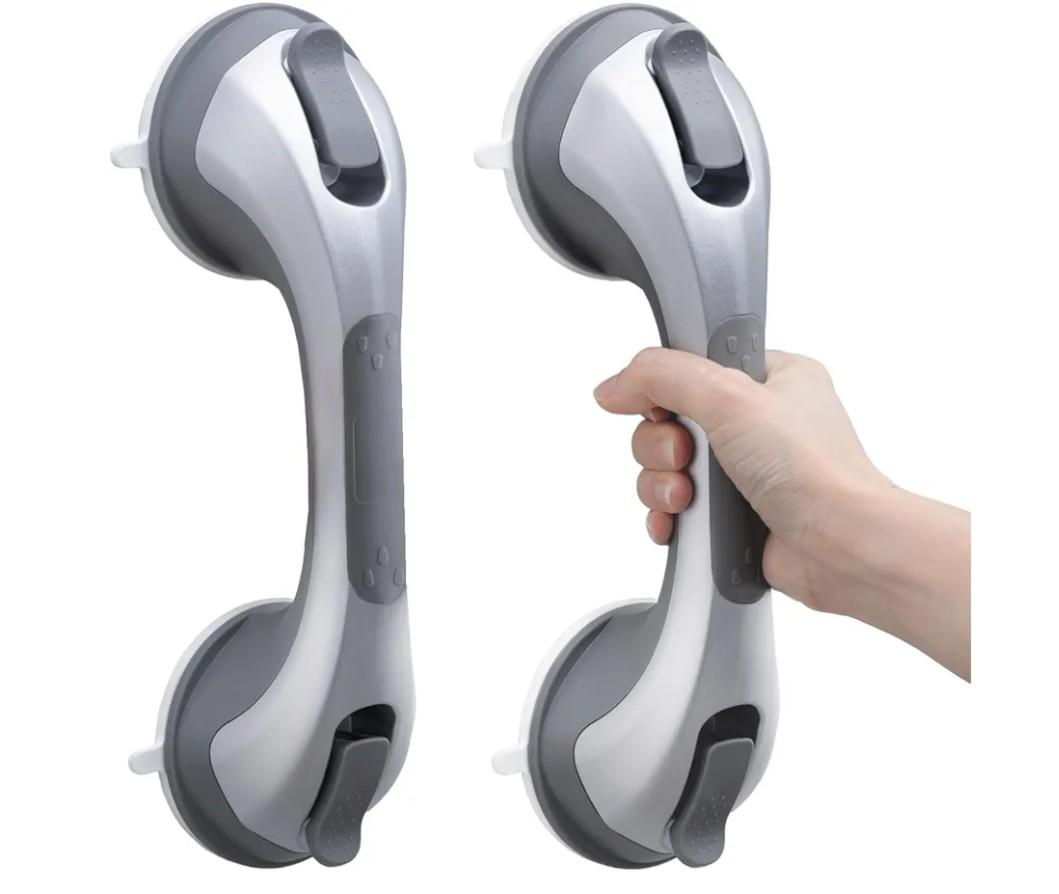 TAILI Shower Handles for Elderly Suction, 2 Pack 12 Inch Shower Grab Bars for Seniors, Grab Bars for Bathtubs and Showers, No Drilling Removable Safety Shower Grip, Silver