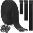 2In x 39Ft Cinch Straps Nylon Heavy Duty with 50 Buckles, Cut to Length, Black Hook and Loop Straps, Reusable Long Cable Ties for Storage and Cord Organizer