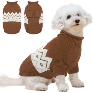 Queenmore Warm Dog Sweater, Soft Pet Knitwear, Knitted Pullover, Winter Pet Clothes for Medium Dogs Cats (Brown, M)