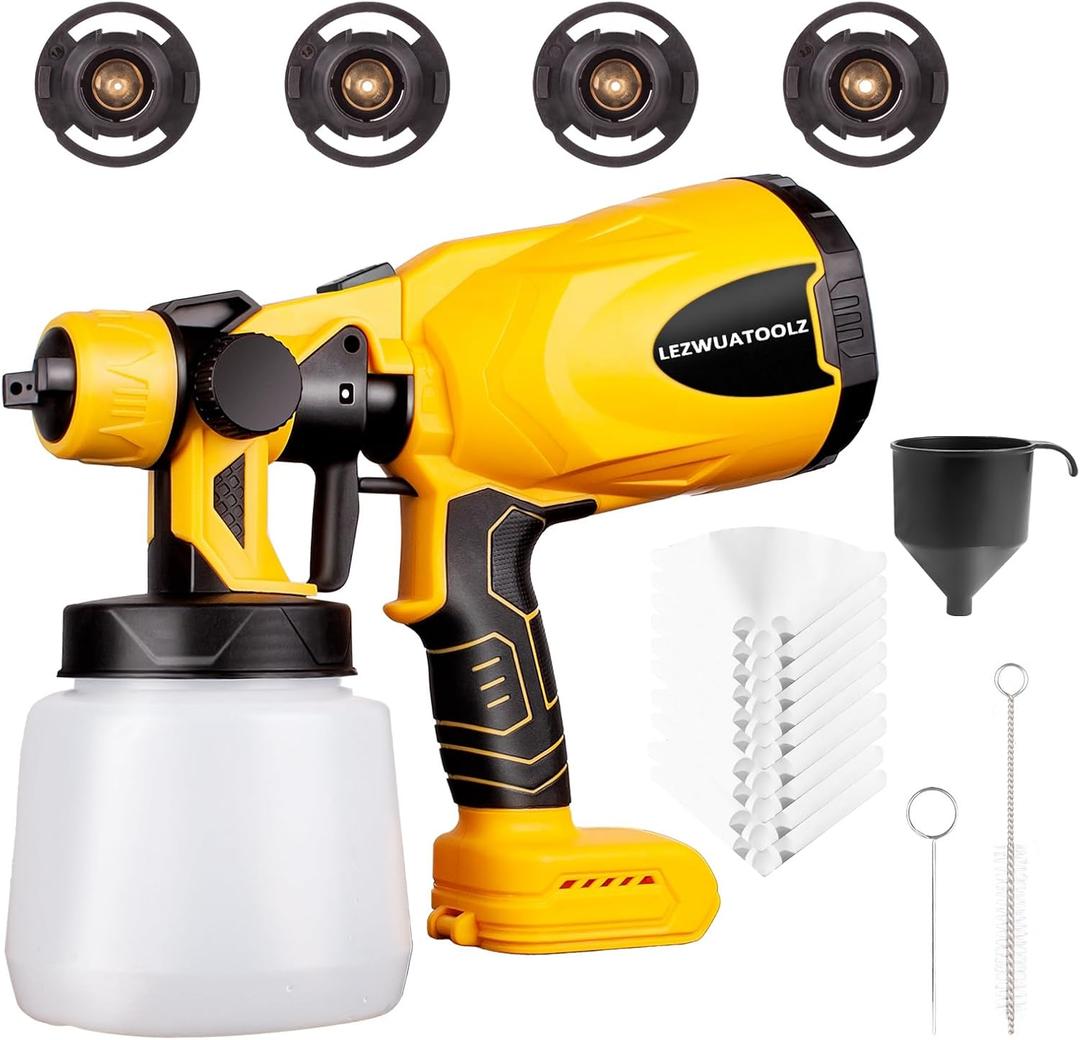 Cordless Paint Sprayer Airless for Dewalt 20V MAX Battery(Tool Only) HVLP Spray Paint with 800W Brushless Motor 4 Copper Nozzle 34oz(1000ml) Capacity 10 Paper Funnels Spray Paint Gun