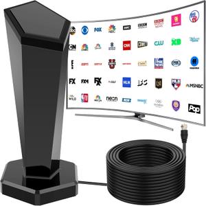 TV Antenna Indoor, Smart TV Antenna with Strong Magnetic Base & 360 Long Range Reception, Supports 4K 1080P Local Channels-10ft Coax Cable