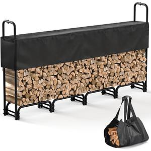 8FT Firewood Rack Outdoor with Cover, Heavy Duty Wood Storage Rack