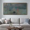 Large Framed Monet Impression Sunrise Wall Art for Living Room, 60x30 Inch
