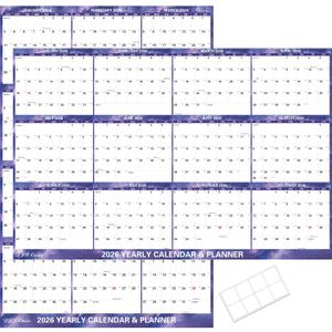 24" x 36" 2026 Wall Calendar Dry Erase - Folded Large Starry Sky Wall Calendar 2026, Wet & Dry Erasable, Laminated 12-Month Annual Yearly Planner, Reversible, Horizontal/Vertical, Purple