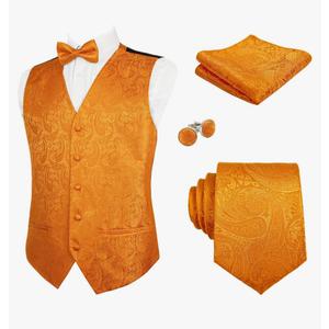 Alizeal Mens 5pcs Paisley Suit Vest Classic Jacquard Button-Down Waistcoat Set, M