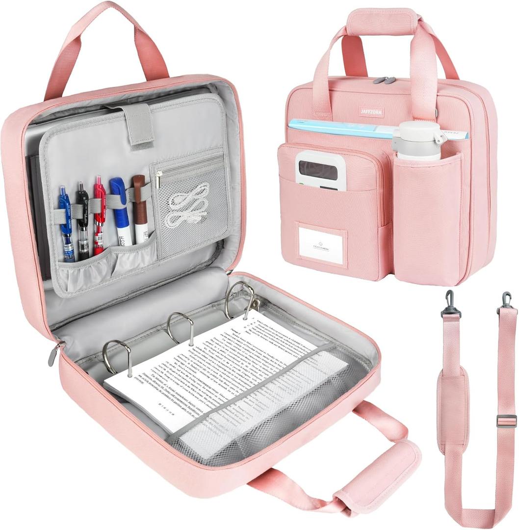 Zipper Binder 3 Ring with Shoulder Strap, 700 Sheets Capacity 3 Inch Binder with Zipper Fits 13 Inch Laptop for School and Office, Pink