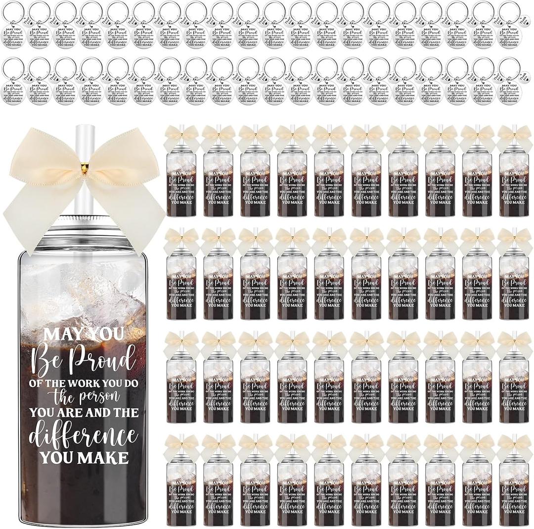 Skylety 40 Set Employee Team Appreciation Gifts Bulk with 13.5 oz Skinny Plastic Cup Lid Straw Keychain Graduation Teacher Gift Thank You Women Coworker Staff(May You Be Proud,Beige)