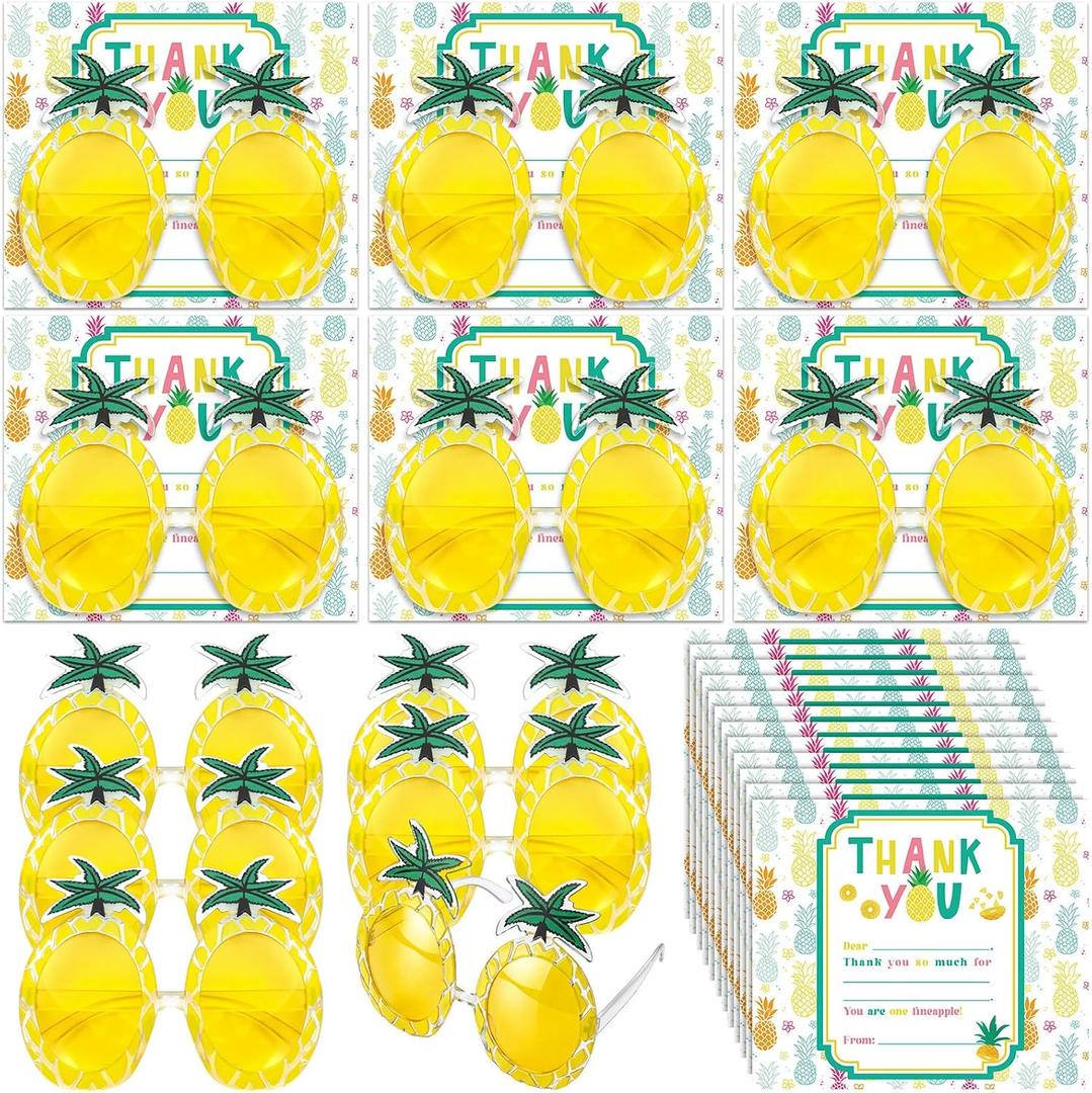 Flutesan 12 Sets Pineapple Party Favors Pineapple Sunglasses with Blessings Card Hawaiian Tropical Theme Summer Birthday Party Gifts for Fruit Theme 1st Birthday Decorations