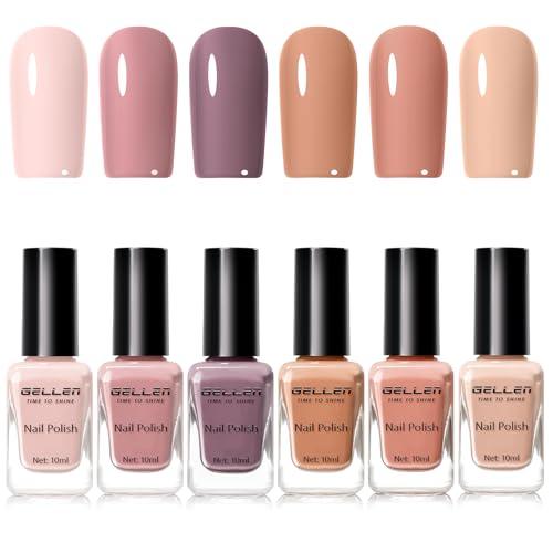 GELLEN Nail Polish Neutral Earth Tones, Nude Dusty Rose Fall Winter Air Dry Regular Nail Polish 6-color Set for Finger Toe Nails Home Salon All Seasons, Not UV Gel, Hema Free, Non Toxic, TPO Free