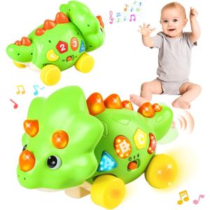 Musical Dinosaur Toy for Baby, Dinosaur Crawling Toys for 3-9 Months, Babies 6-12 Months for Early Development Learning Toys with Light & Sound, Birthday Gift for 1 2 Year Old Toddlers