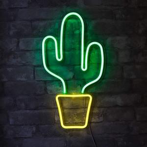 Isaac Jacobs 19 x 10 inch LED Neon Green Cactus with Yellow Planter Wall Sign for Cool Light, Wall Art, Bedroom Decorations, Home Accessories, Party, and Holiday Dcor: Powered by USB Wire (CACTUS)