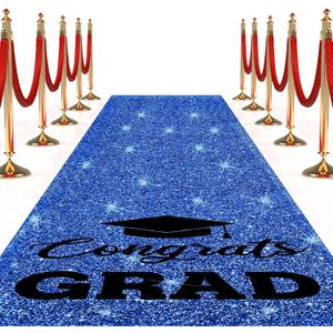 Sliner Blue Congrats Grad Carpet Runner Rug for Graduation Prom Party Decorations 2ft x 15ft Glitter Graduation Runway Rug for Prom Party Decor Aisle Runner for School College Grad Ceremony, 4" x 24", Blue
