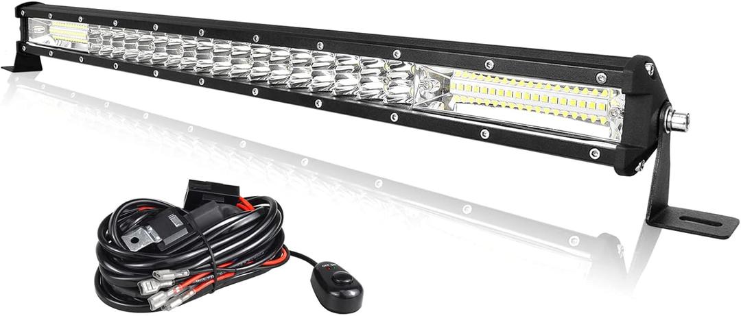 Willpower 24 inch 216W 12000LM Single Row Slim LED Light Bar Spot Beam LED Golf Cart Work Light Bar IP67 Waterproof Fog Light bar + Wiring Harness for RZR Boat ATV UTV Trucks SUV Tractor,DC 12V 24V (24 inch 216 +Wiring)