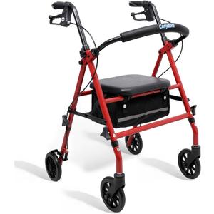 Cosydora Walkers for Seniors, Foldable Rollator Walkers with Seat, 6" All-Terrain Wheels, 350 lb Weight Capacity, Adjustable Handles and Seat Height, Lightweight Rolling Walker, Gloss Red